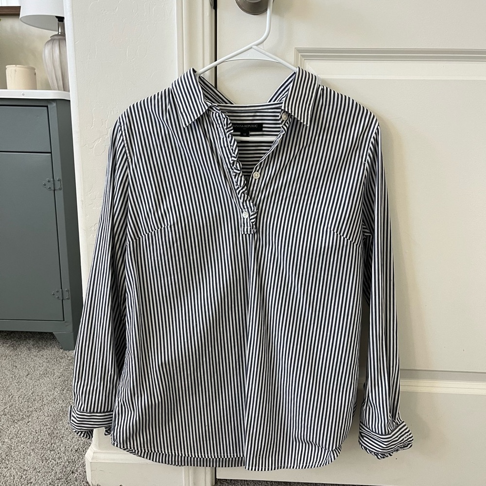 Banana Republic Black and White Striped Button-Down Shirt